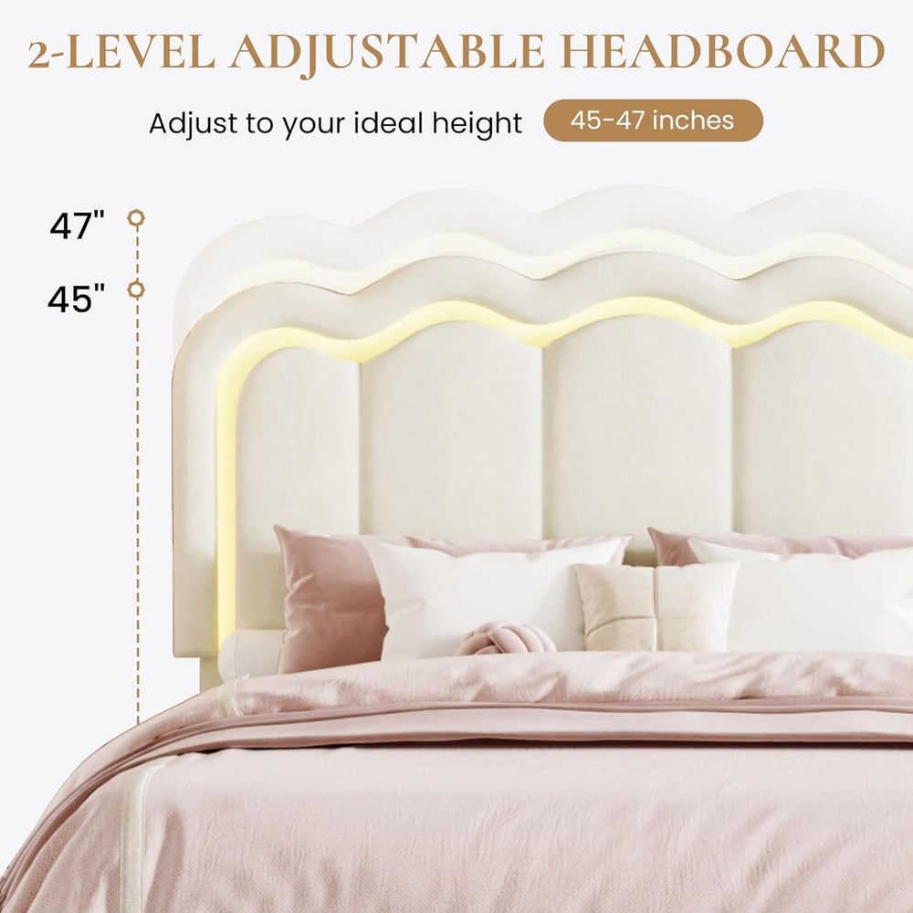 SHA CERLIN Full Size Bed Frame with LED Lights and Storage Drawer, Cream