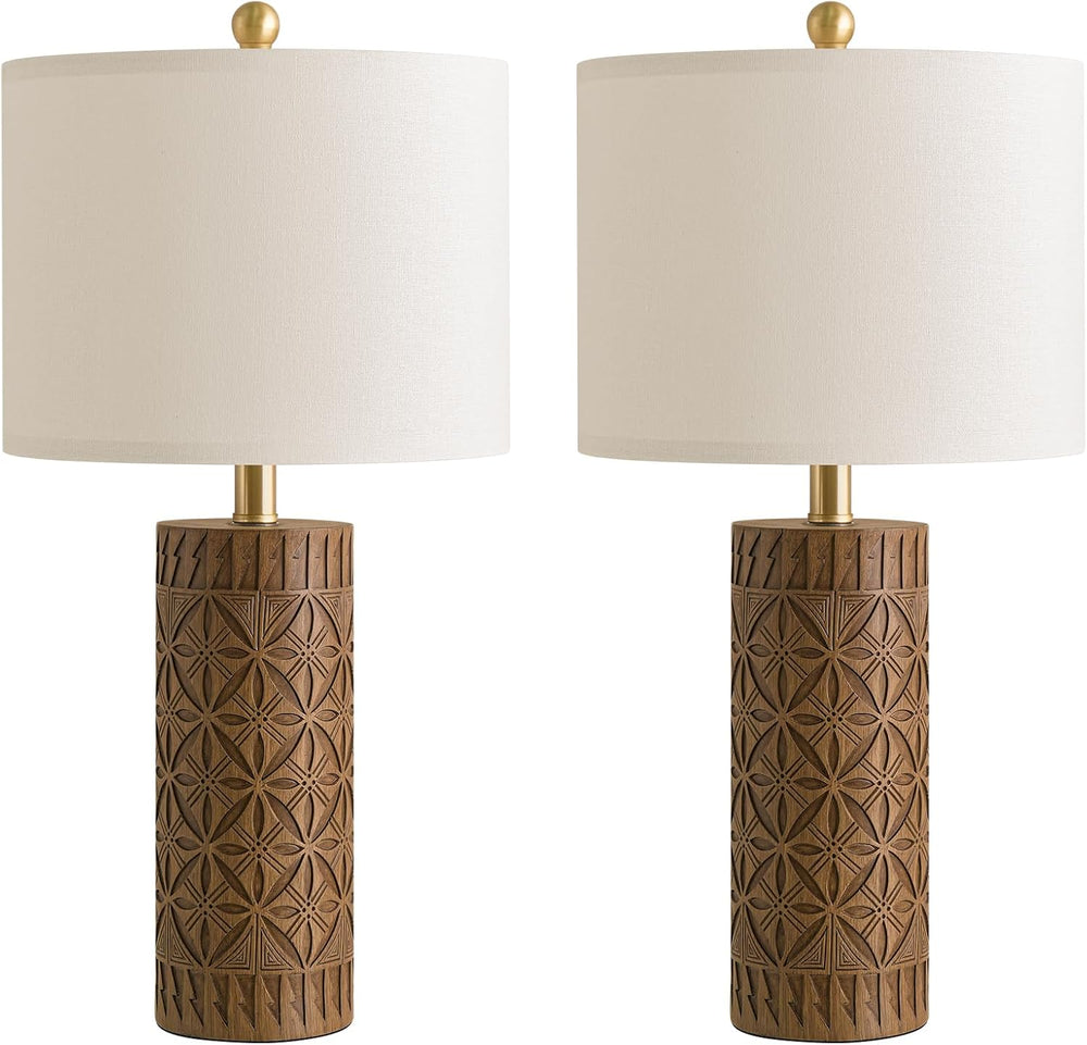 BOBOMOMO 24.25" Modern Farmhouse Table Lamps Set of 2, Geometric Wood Gr...