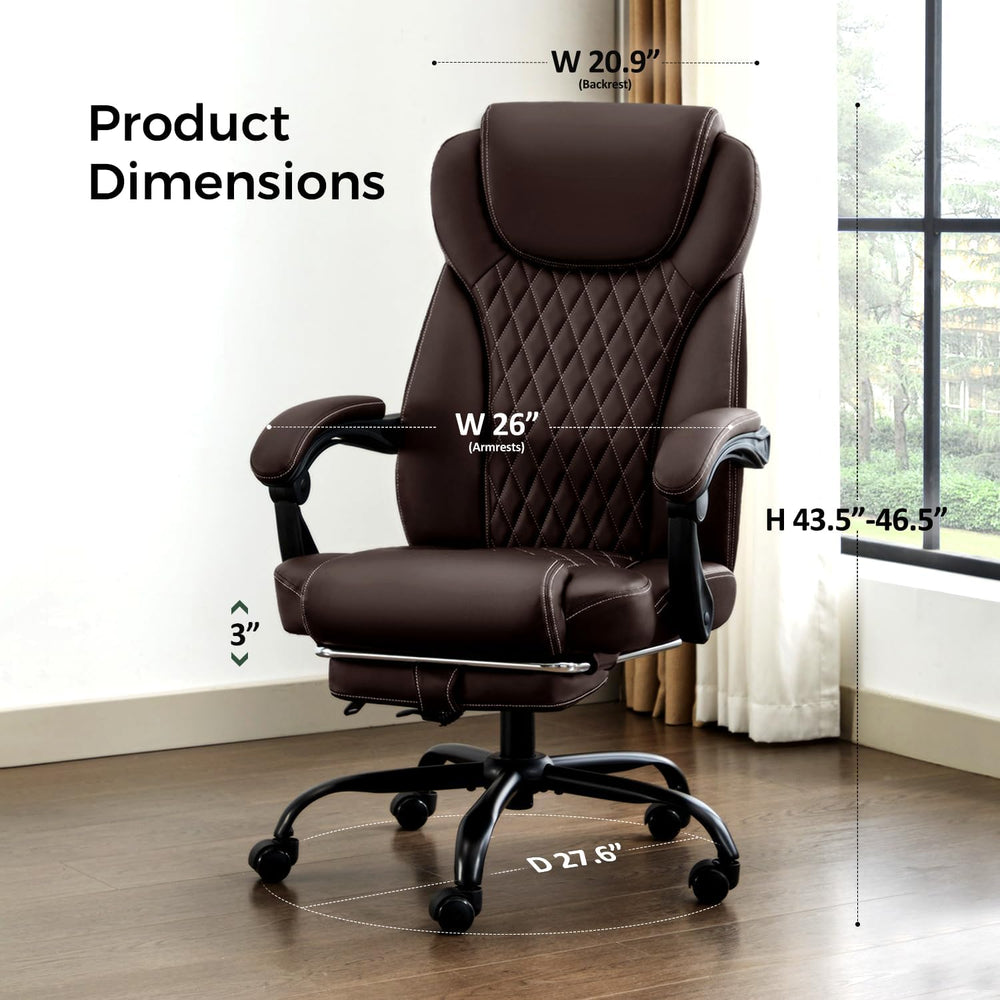 amseatec Big and Tall Office Chair with Footrest, Lumbar Support, Brown