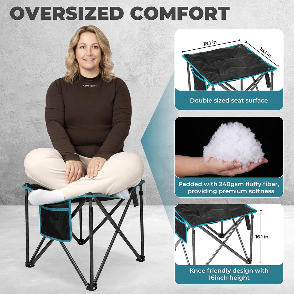 FUNDANGO Oversized Camping Stool Padded 18.1in 440Lbs Folding Foot Rest