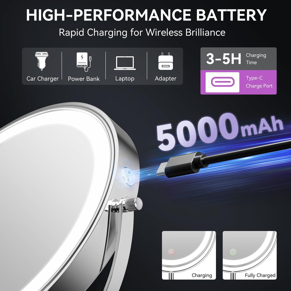Auxmir 9" 5000mAh Magnifying Mirror, 1X/30X Lighted Makeup Mirror, Chrome
