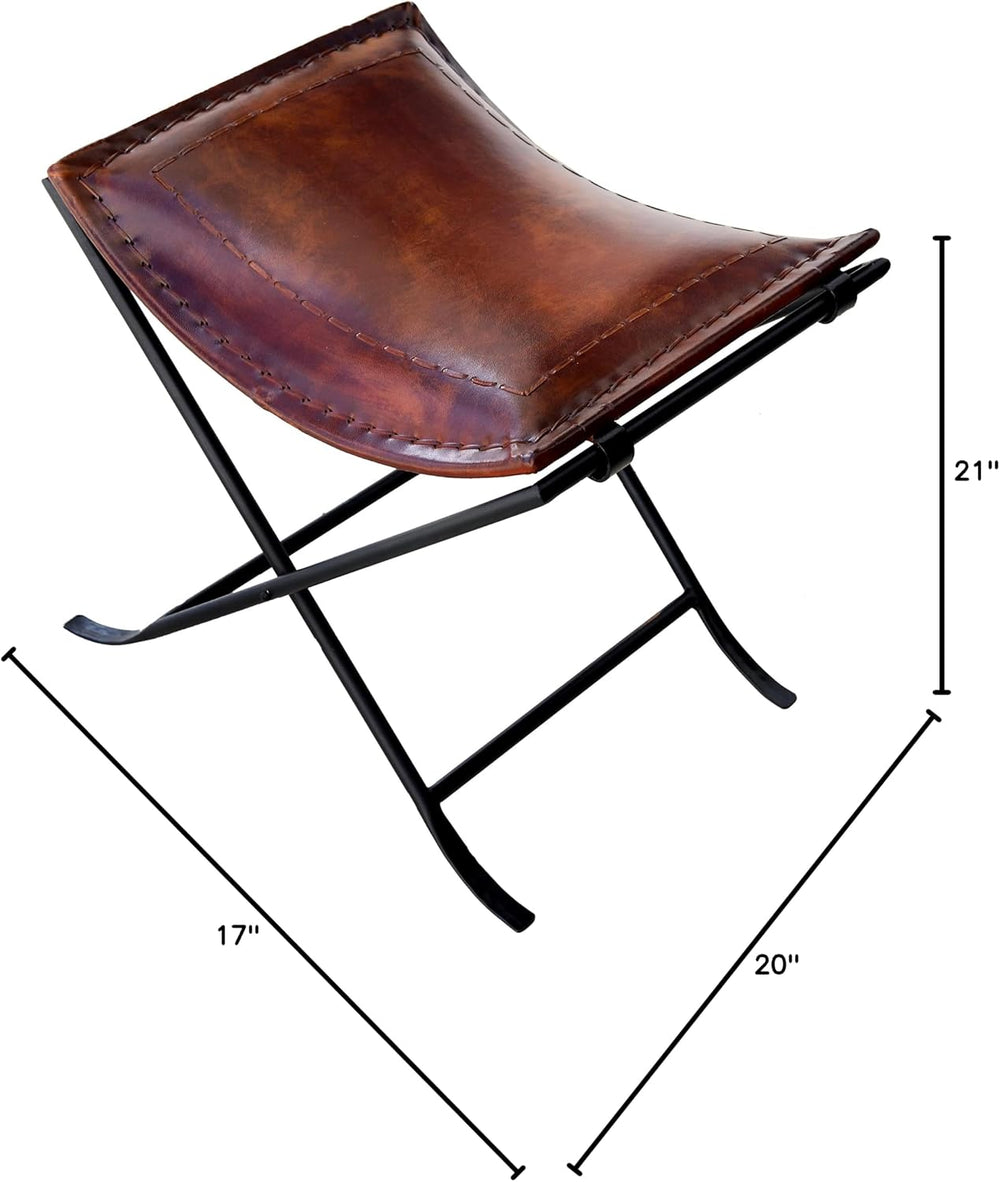 cuero Melton Leather Stool Side Stich Classical Side Stich Stool Bench (Brown)
