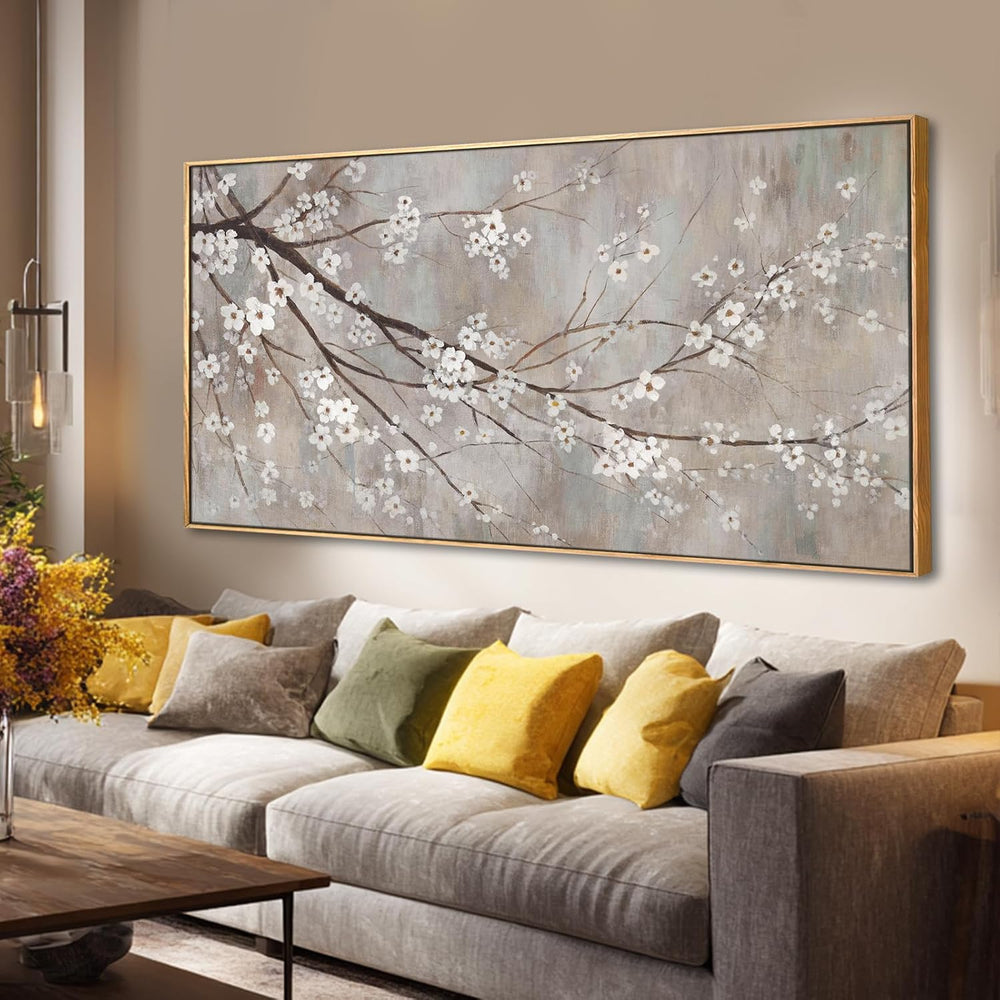 Flowers Wall Art Grey Pictures Wall Painting Large Framed Canvas Art Landscap...