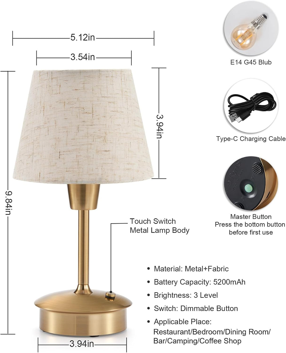 2 Pack Small Rechargeable Cordless Table Lamp for Restaurant Bar