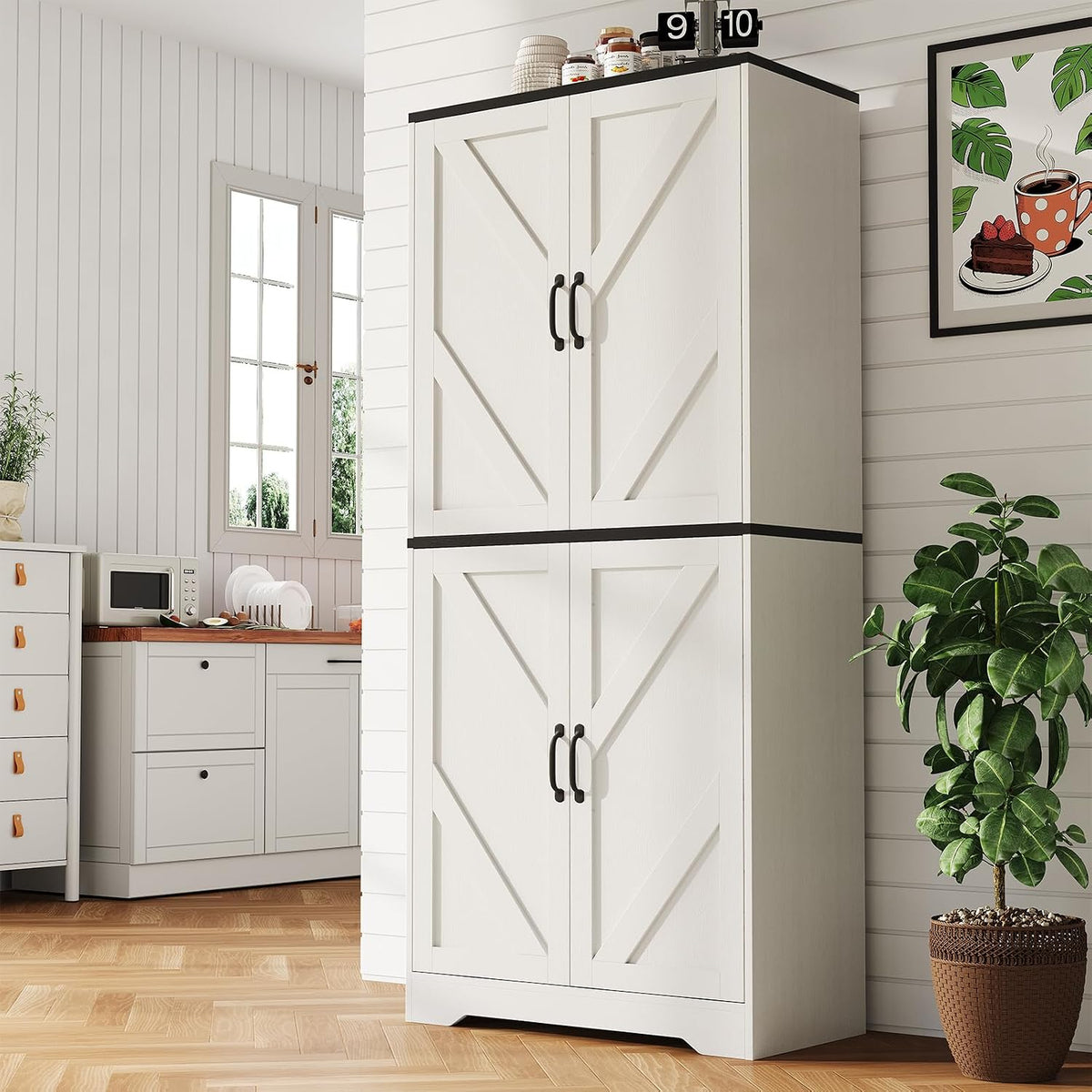 IDEALHOUSE 70" Kitchen Pantry Storage Cabinet with 3 Adjustable Shelves