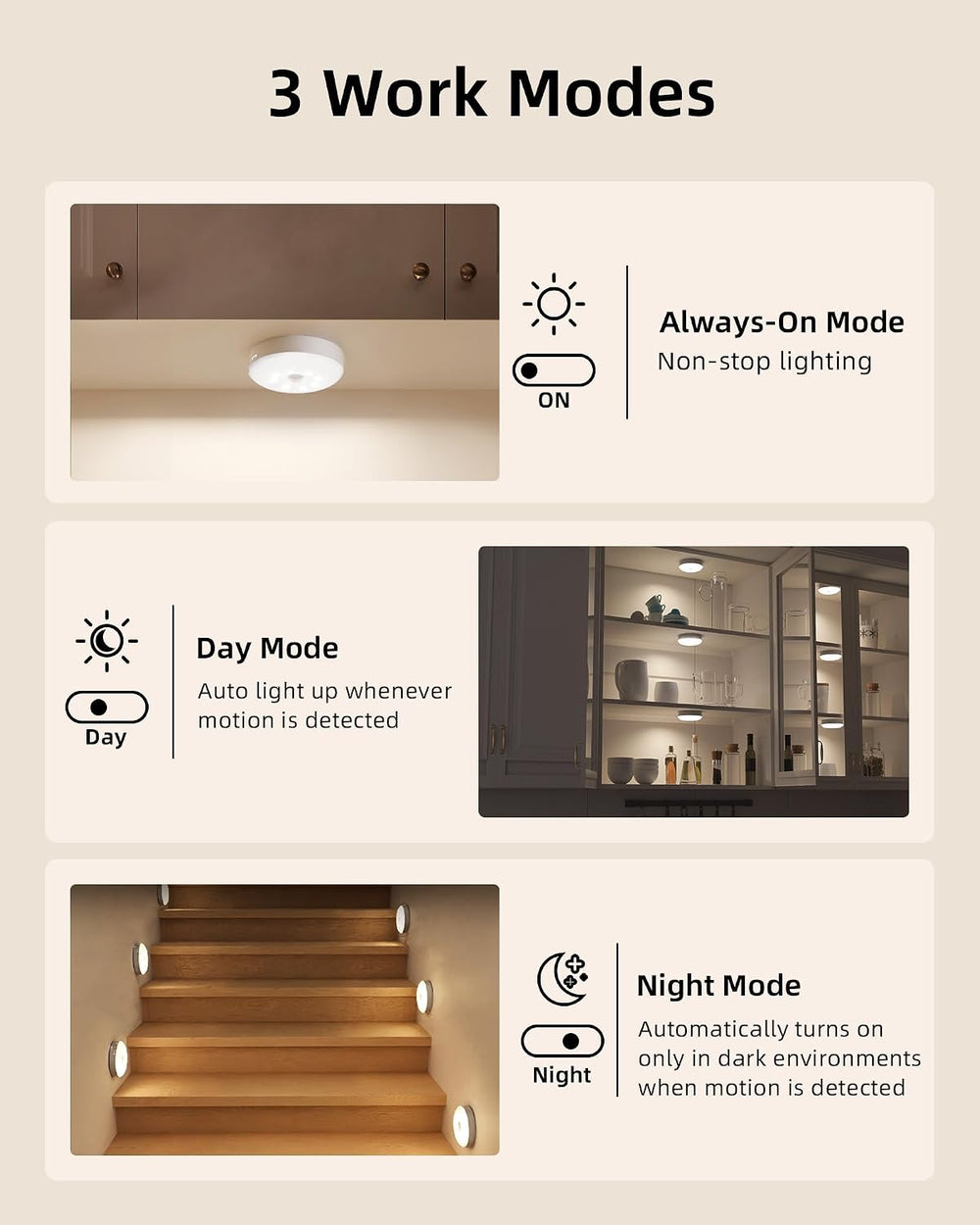 EZVALO RGB Puck Lights with Charging Station, Motion Sensor Cabinet Lights