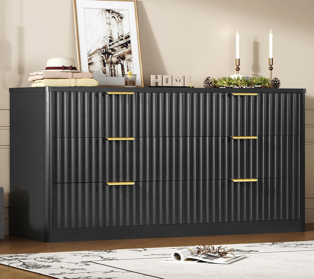 TEENFON Fluted 6 Drawer Dresser for Bedroom, Wide Modern Chest of Drawers wit...