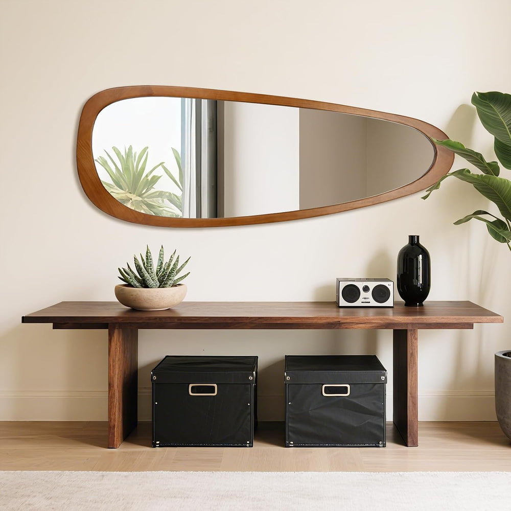 Full Length Irregular Wall Mirror, 60" x 22" Asymmetrical Wood Mirror