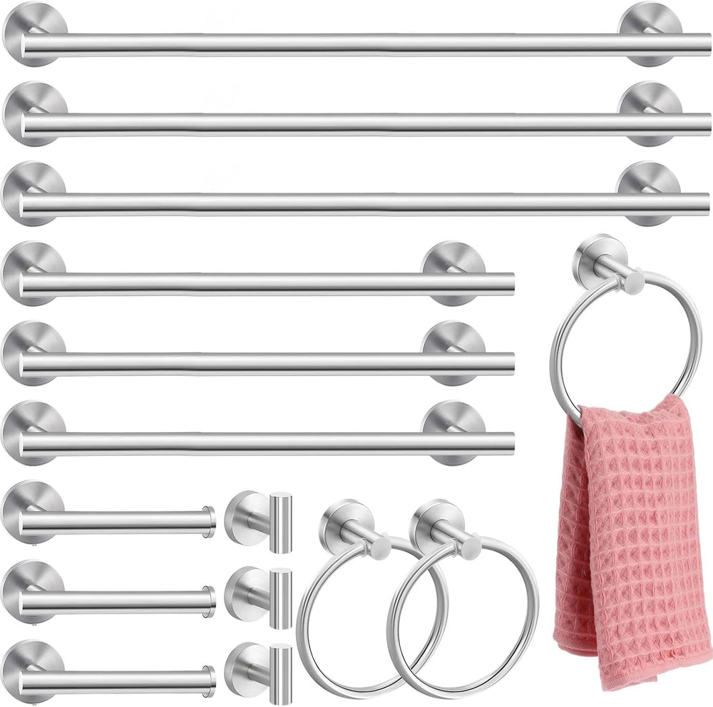 Gisafai 15 Pcs Silver Bathroom Accessories Hardware Set Towel Racks