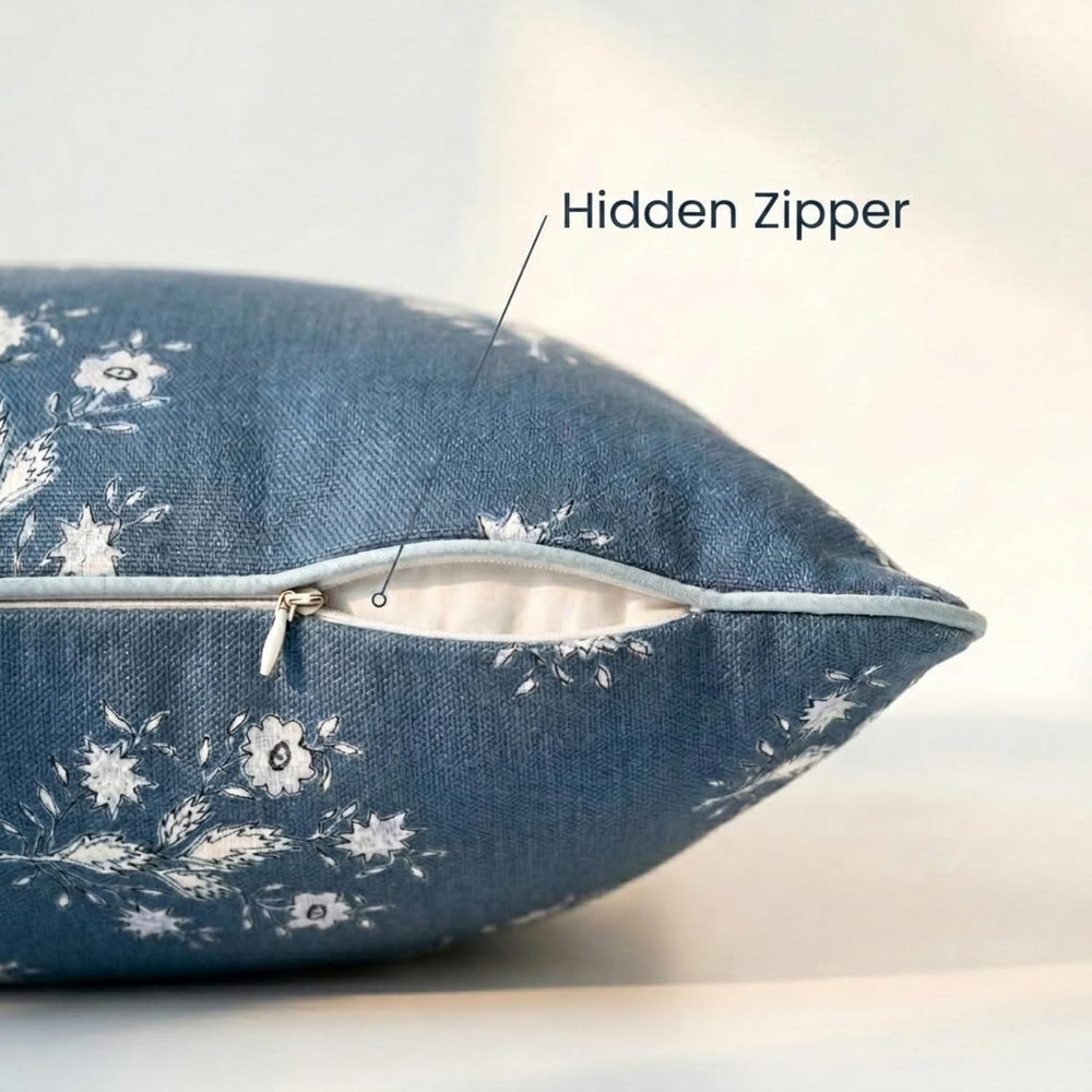 Jillien Harbor “The Norfolk” Dark Blue & White Floral Block Print Pillow ...