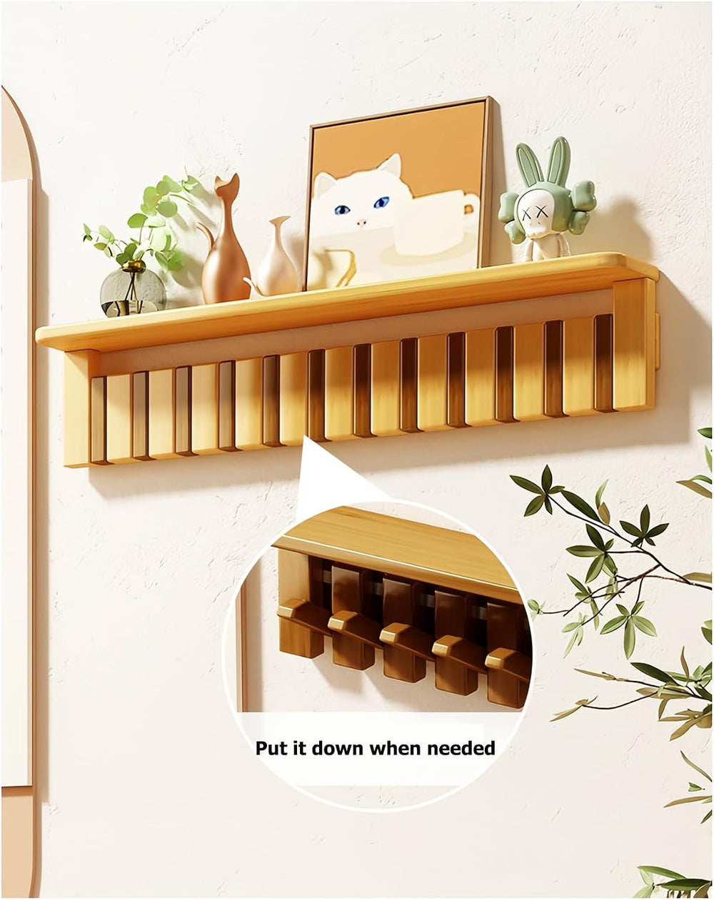 Paint Wood Wall Mounted Coat RackHooks Piano Key Hangers Natural Solid Wood H...