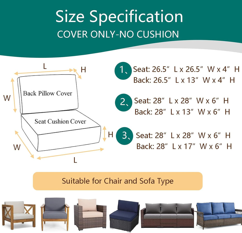 Patio Cushion Covers Replacement 28x28x6, 28x17x6, Spice, 4Pcs