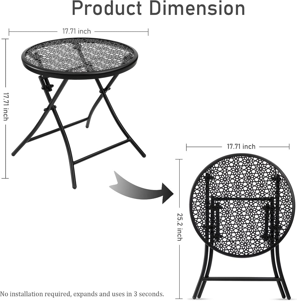 TeoKJ Folding Small Outdoor Side Table, No Assembly Patio Metal Desk, Black
