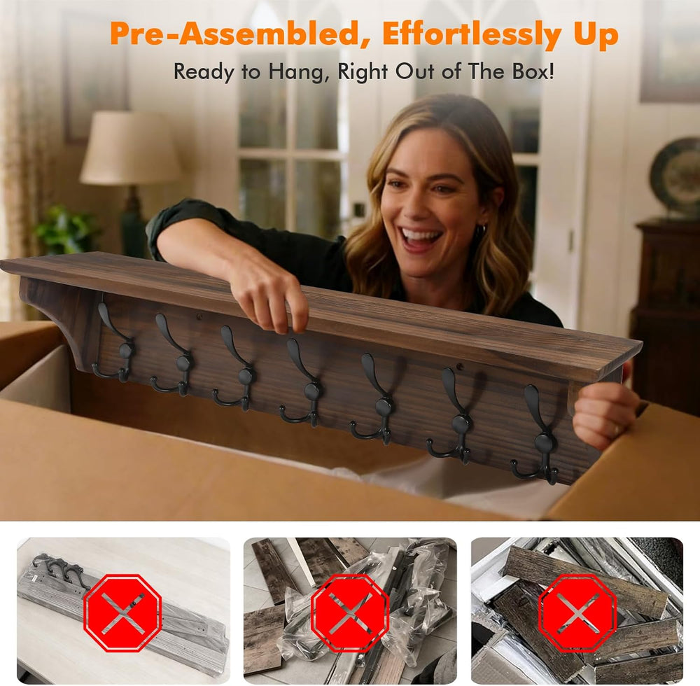 Felibeaco 33" Coat Rack with Shelf Wall Mount, 7 Triple-Hooks,Pre-Assembled
