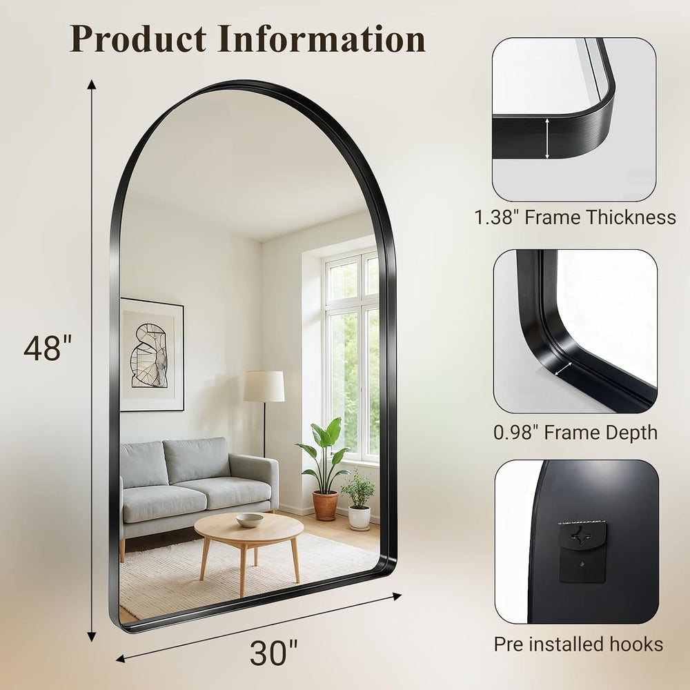 48"x30" Black Arched Mirror, Arched Wall Mirror with Metal Frame, W...