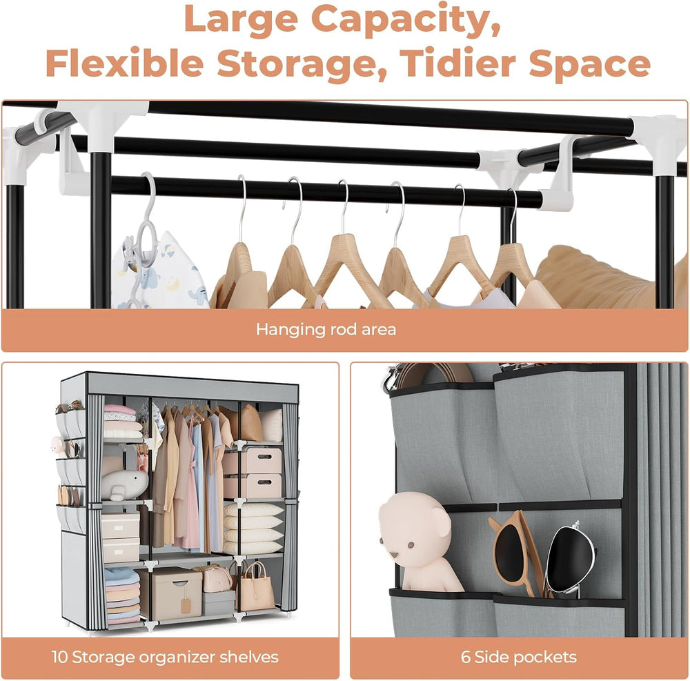 VTRIN Portable Closet Wardrobe for Hanging Clothes 57.3 Inch Large Capacity C...