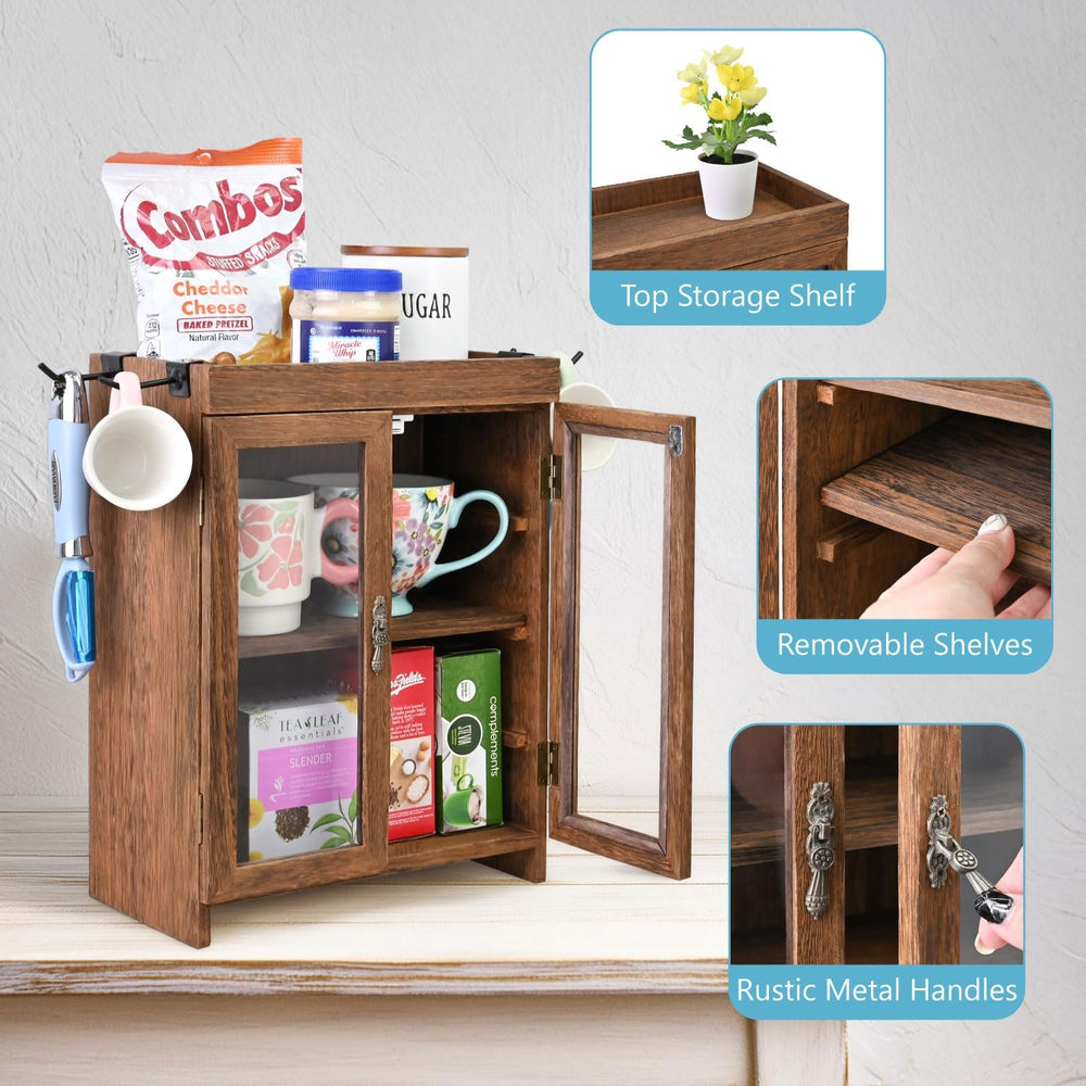 Ikee Design Wooden Storage Cabinet with Glass Door & Adjustable Shelves