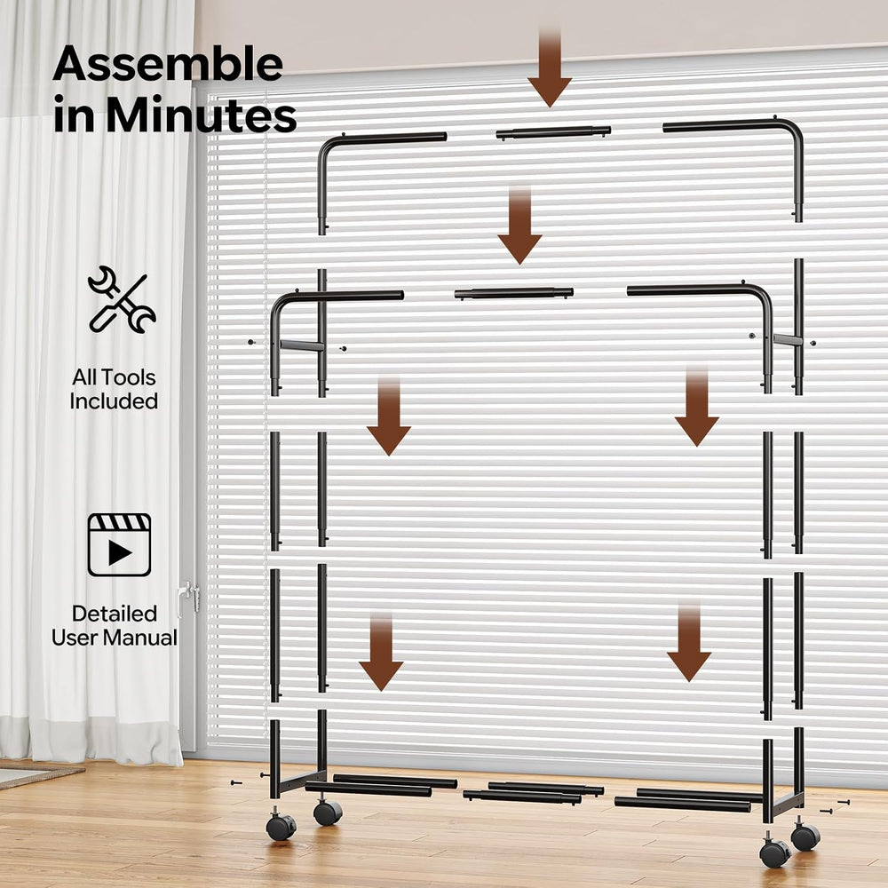 Simple Trending Clothing Clothes Rack, Double Rod Garment Rack, Black