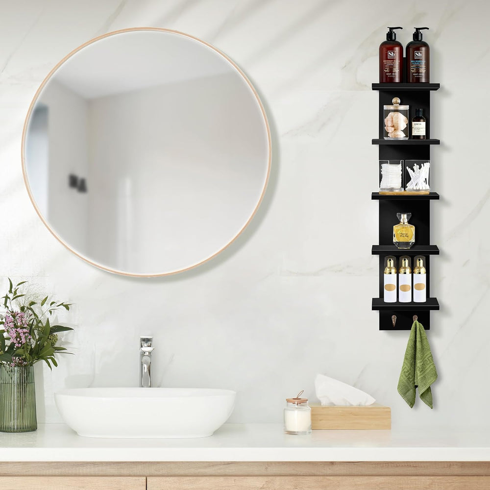 Sorbus 5-Tier Floating Wall Shelf with Hooks, 31 Inch (1 Pack, Black)