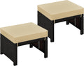 Yaheetech Wicker Ottomans, Set of 2 Footrest with Removable Cushion, 2pcs PE Rattan Side Table Additional Seating Multipurpose Outdoor Furniture for Patio, Backyard, Brown/Khaki