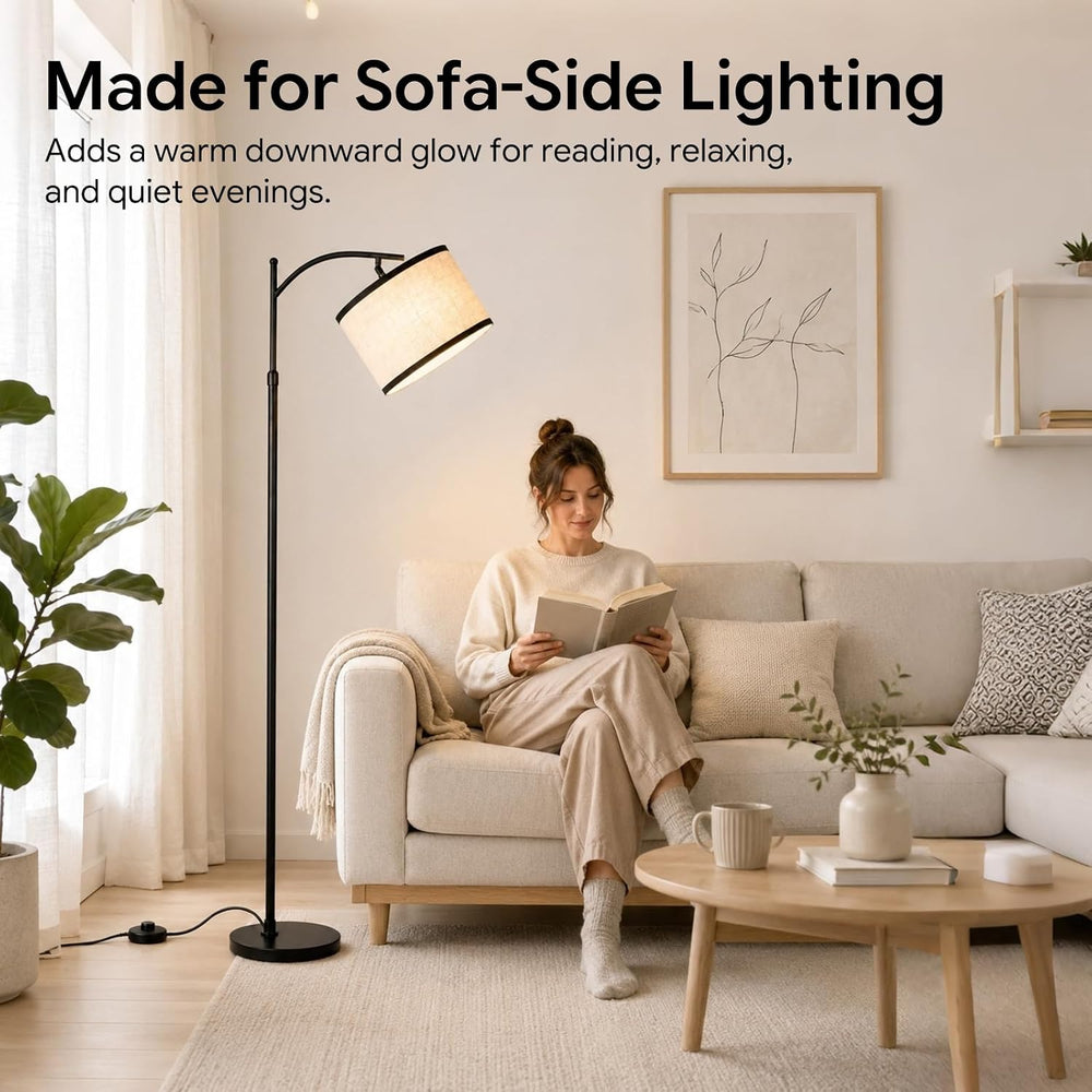 BySea Dimmable Arc Floor Lamp, Adjustable Over Couch Lamp, Remote Control
