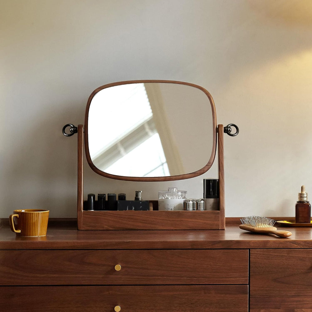 YESWOOD Vanity Makeup Mirror Tabletop with North America Black Walnut Stand, ...