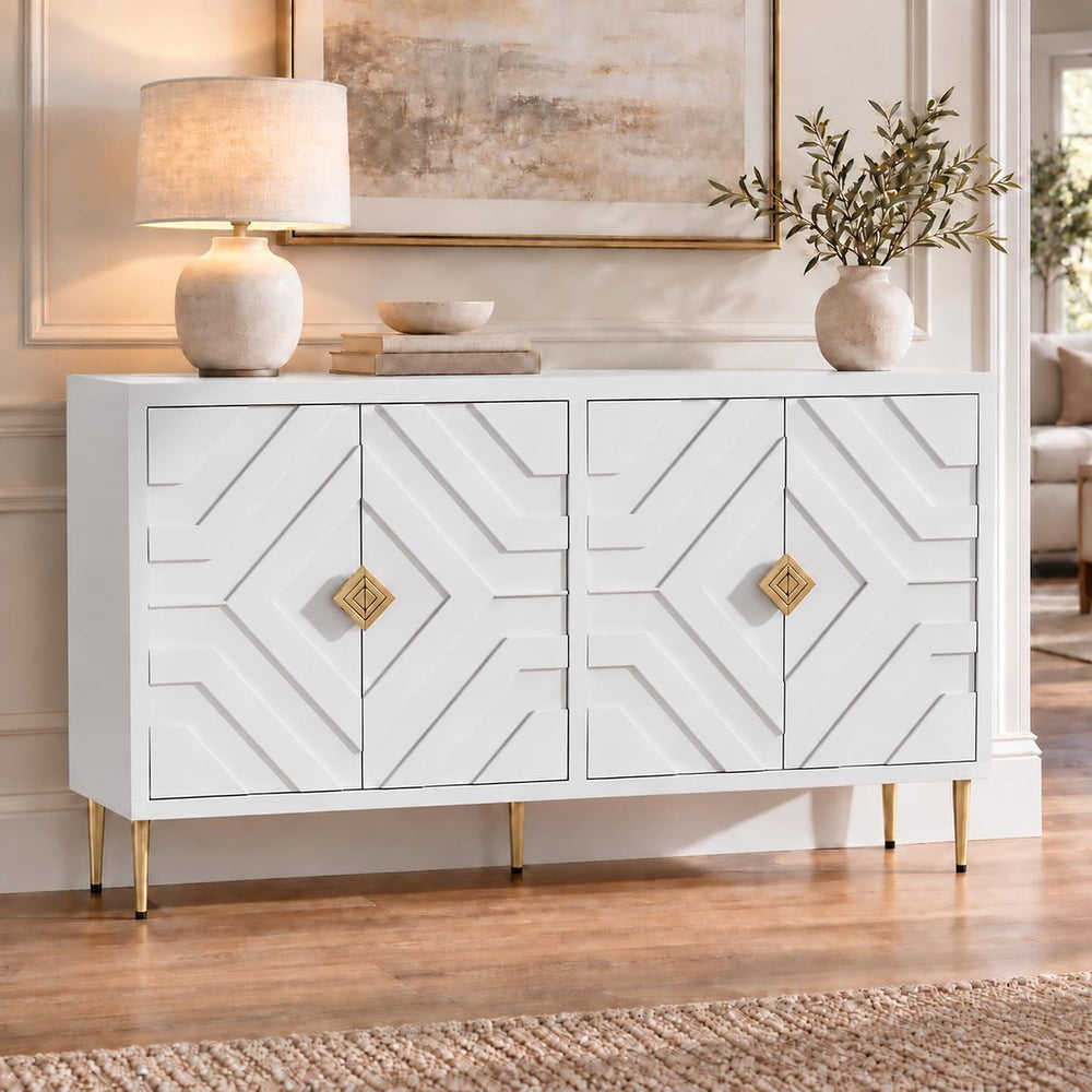 HLR 58'' Modern Sideboard Buffet Storage Cabinet with 4 Doors, White