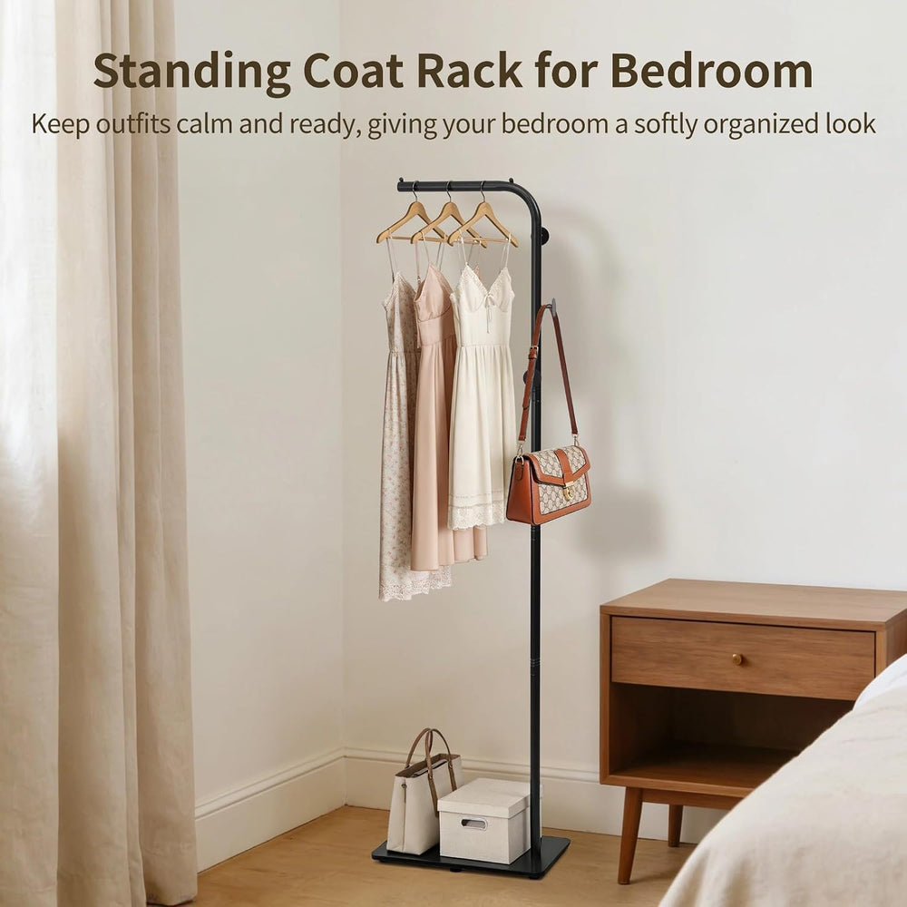 L-Shaped Metal Floor Coat Rack, Portable Standing Clothes Rack with Marble Ba...