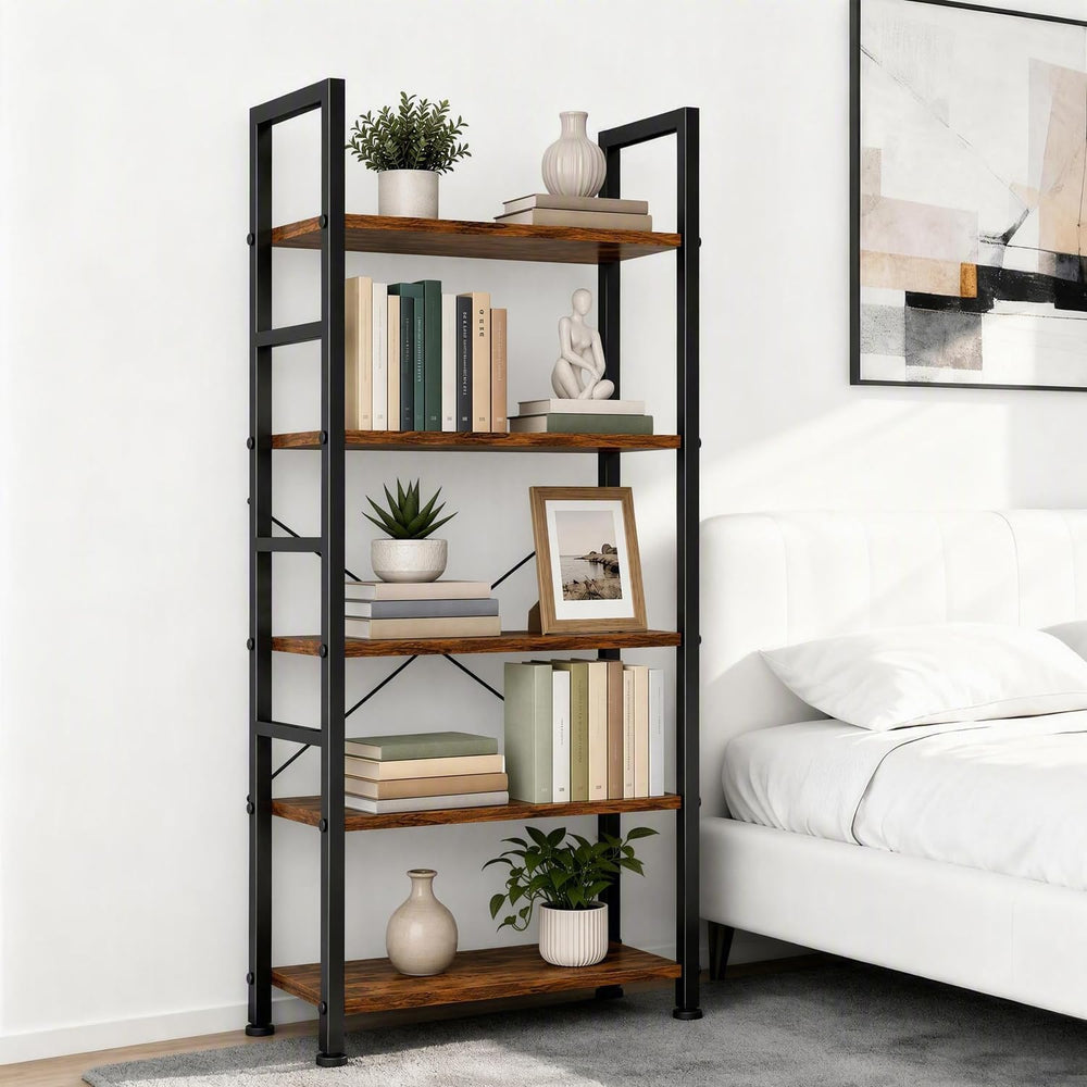 5 Tier Bookshelf, Free Standing Bookcase with Open Storage Shelves