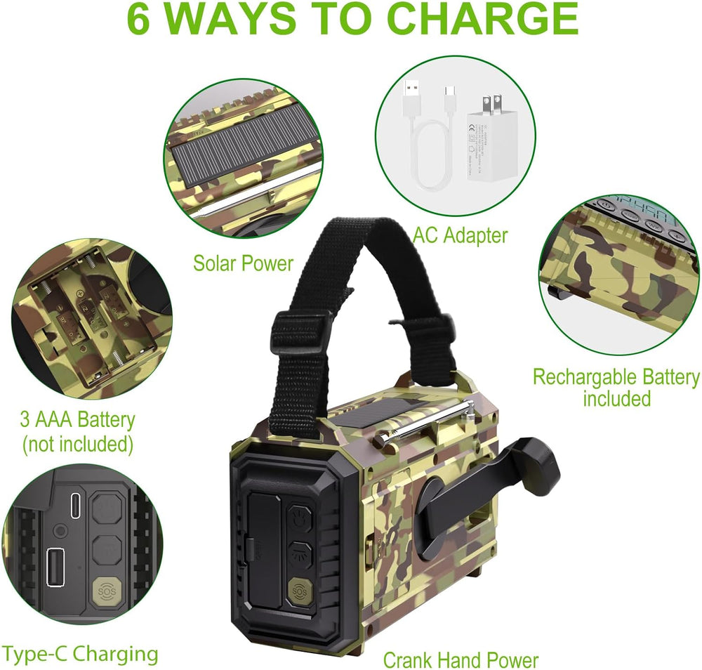 Raynic Weather Radio, 12000mAh Hand Crank Emergency Radio, 6 Ways Powered AM/...