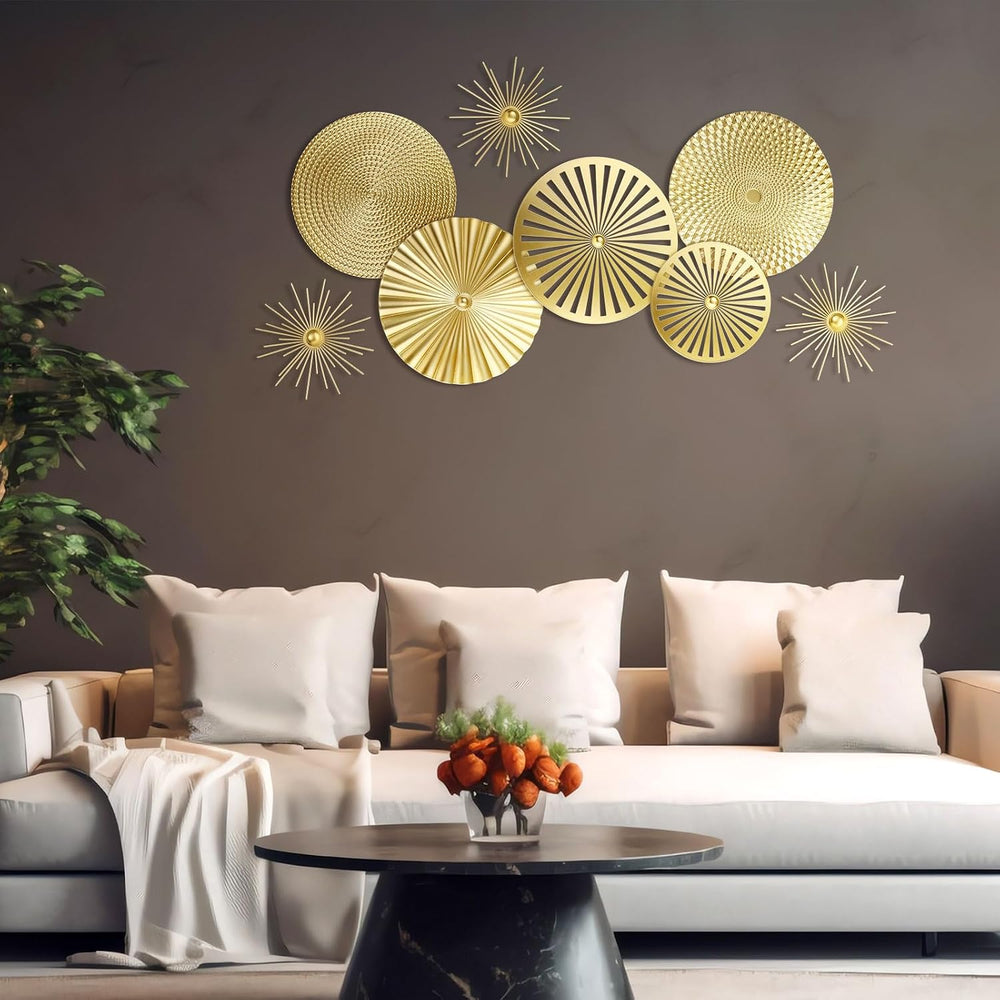 Gold 8 Pcs Wall Decor Round Modern Metal Plate Art