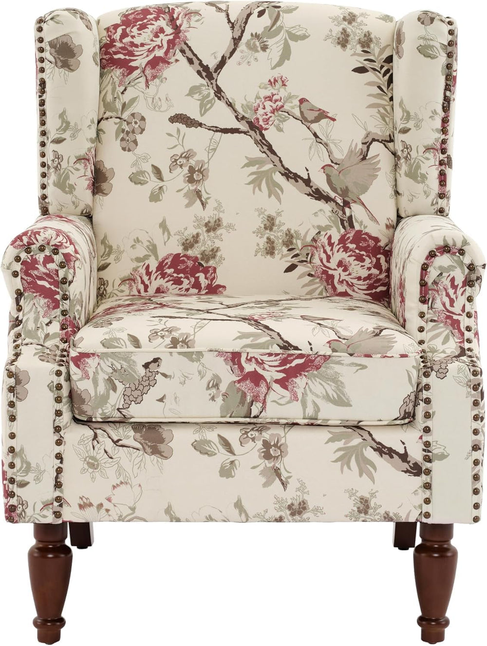 Floral High Back Accent Chairs Set of 2, Wingback Armchair in Fabric