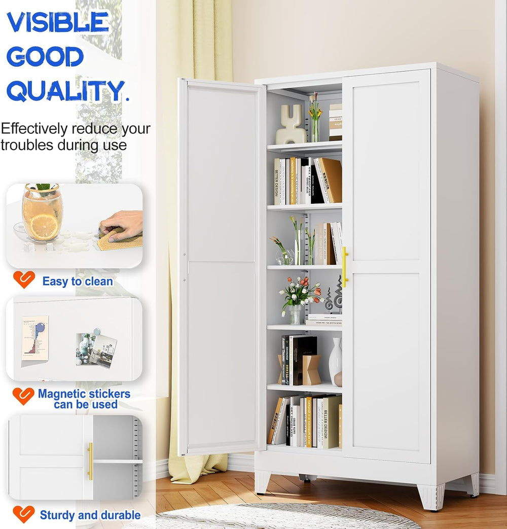 GAIOUS 75.2" Tall Metal Storage Cabinet, Kitchen Pantry Cabinet White