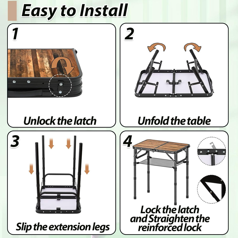 YihuiKo Folding Picnic Table with Storage Net, Foldable Camping Table