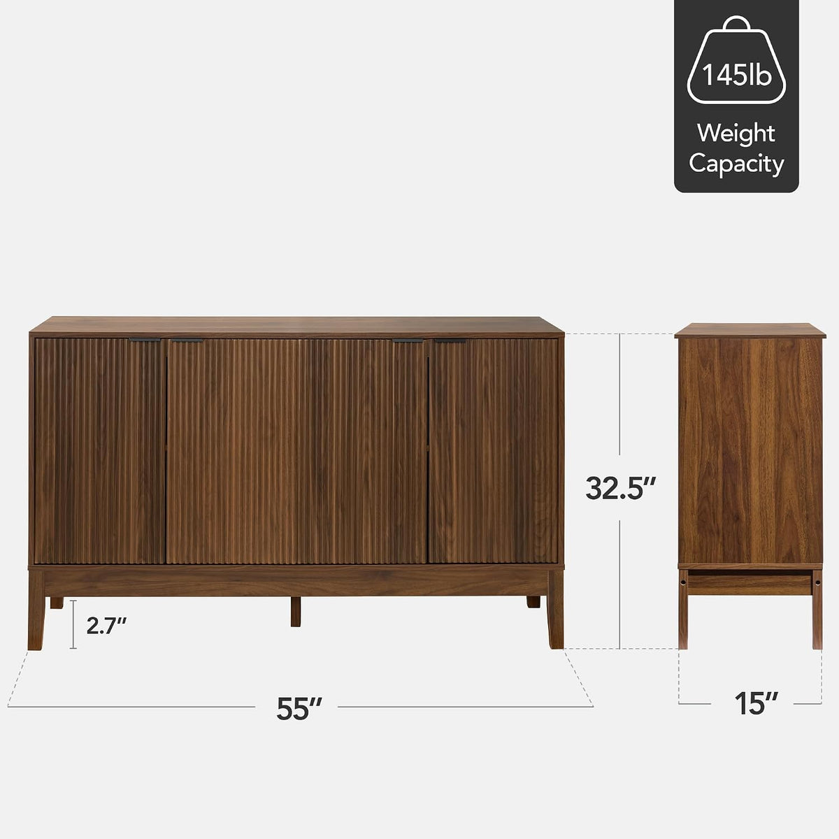Best Choice Products 55" Modern 4-Door Sideboard Storage Cabinet, Buffet, Media Cabinet, Cupboard, Entryway Accent Table, Bookcase w/Reed Panels and Adjustable Shelves – Walnut
