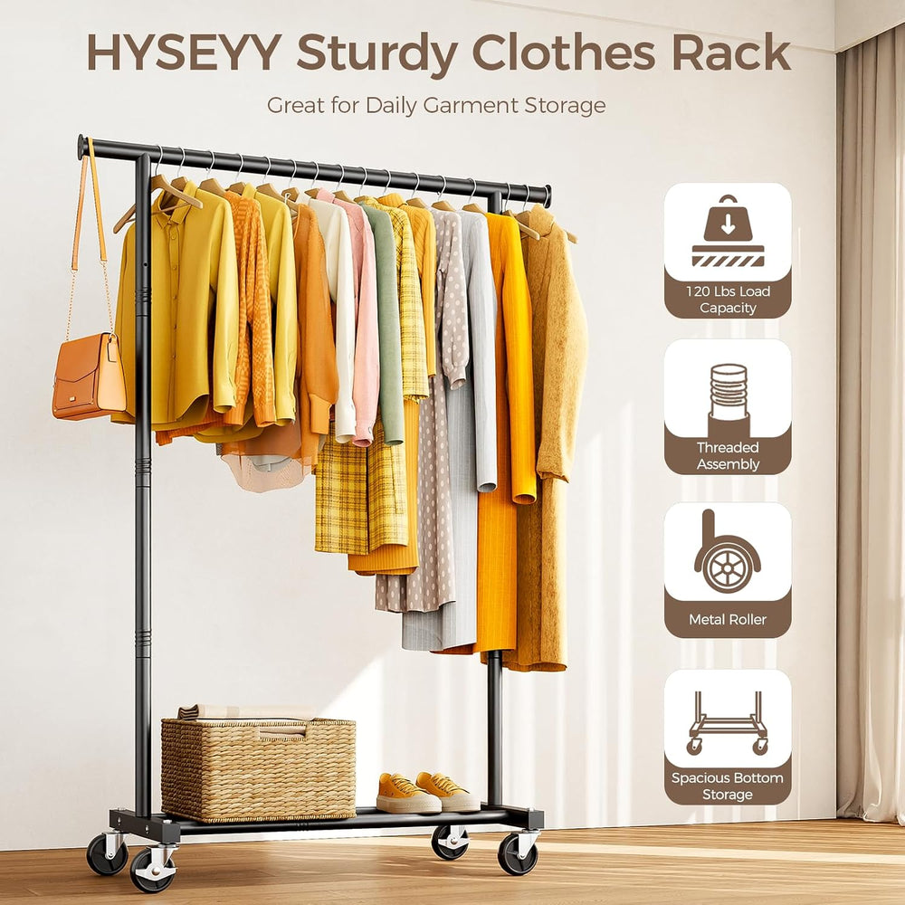 Clothes Rack, Rolling Clothing Rack for Hanging Clothes, Portable Coat Rack
