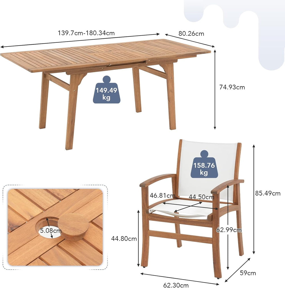 OC Orange-Casual 5 Pieces Acacia Wood Patio Dining Set for 6-8, White
