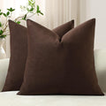DEZENE Euro Sham Covers 26x26 Chocolate Brown: Pack of 2 Cozy Soft Velvet Square Modern Luxury Decorative Throw Pillow Cases for Sofa Couch Living Room Bed Home Decor