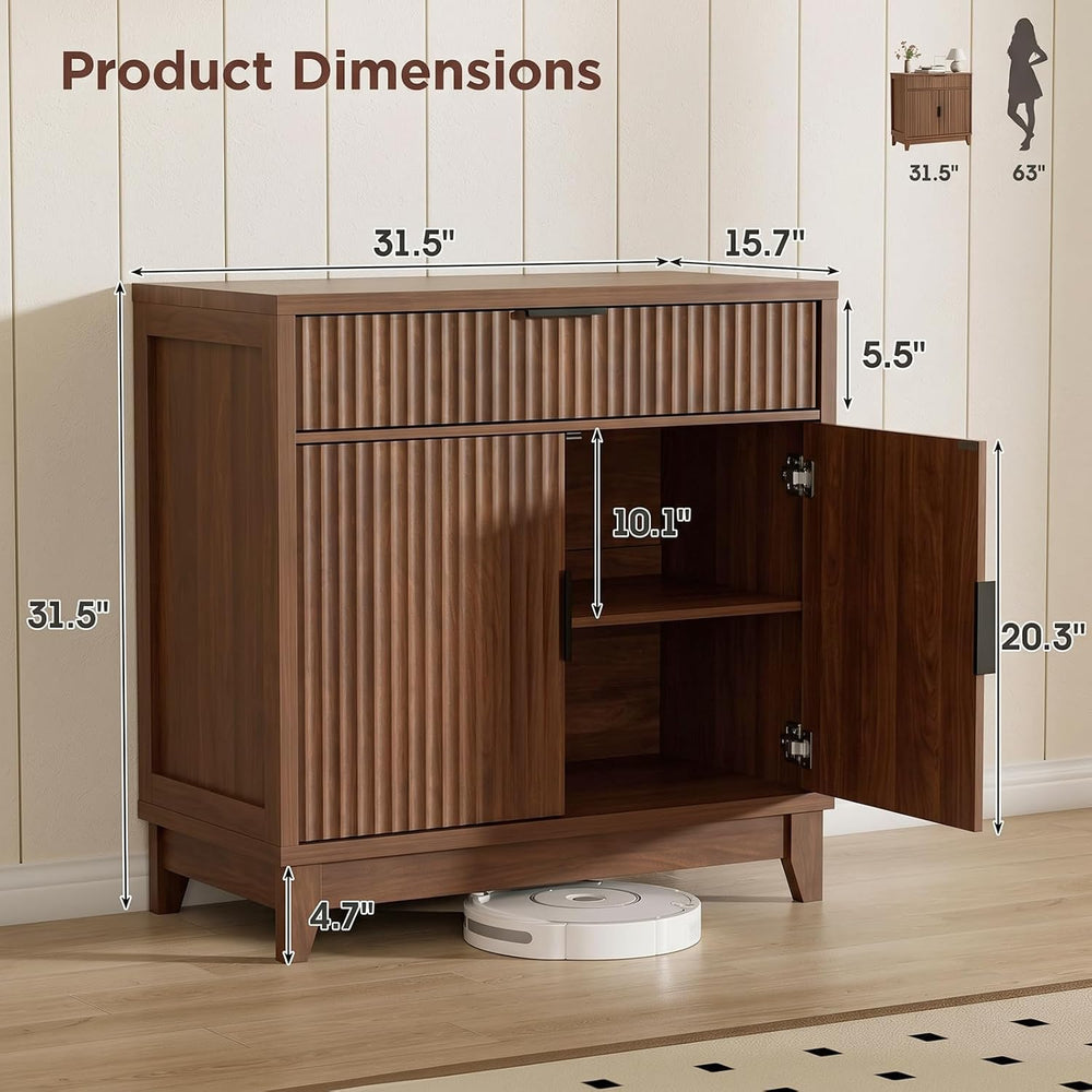 Vabches 32" Fluted Sideboard Buffet Cabinet with Storage, Walnut