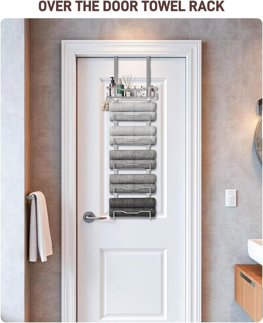 Aetyord Hanging Towel Racks for Bathroom No Drill - Over The Door 6-Tier Bath...