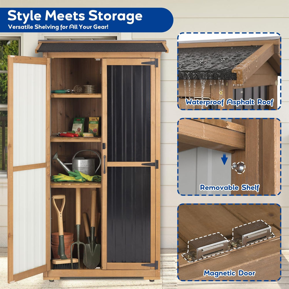 Storage Cabinet Outdoor Garage Cabinets with 3 Adjustable Shelves, Lockable D...