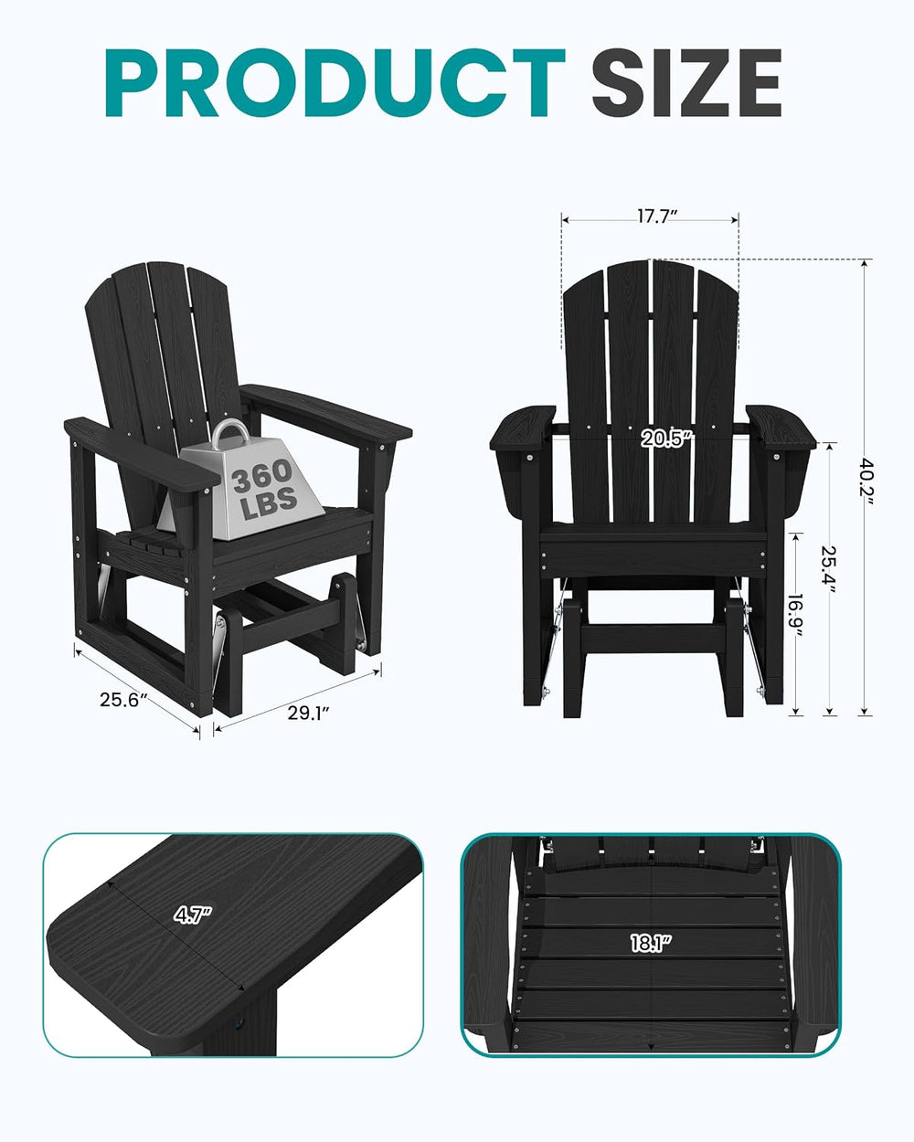 SERWALL HDPE Outdoor Glider, All-Weather Patio Glider Rocker