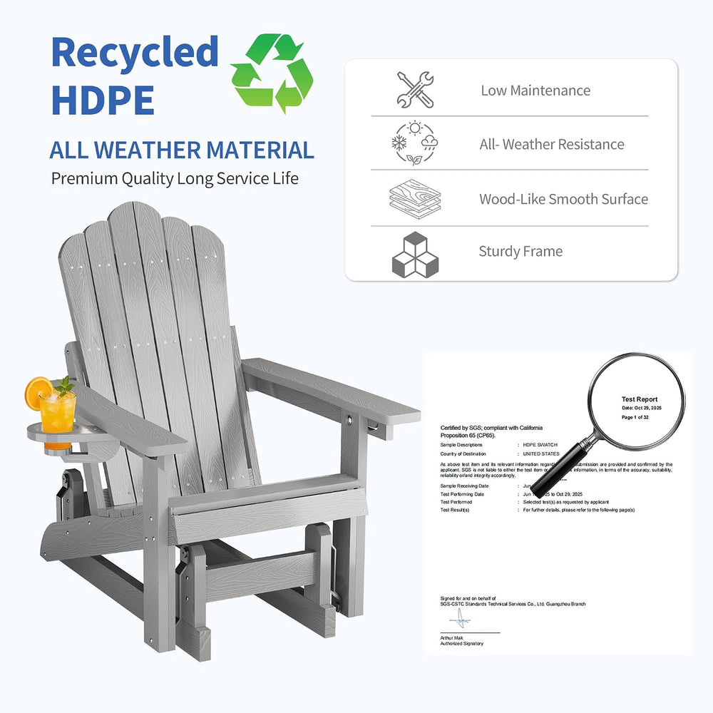 HDPE Adirondack Glider Chair,3-Position Adjustable Backrest Patio Glider