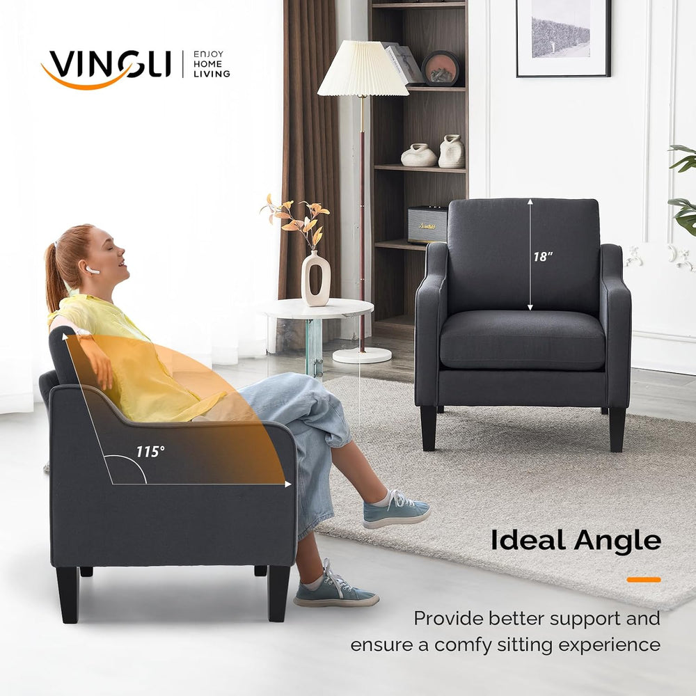 VINGLI Accent Chair, Linen Upholstered Armchair, 380 LBS, Living Room