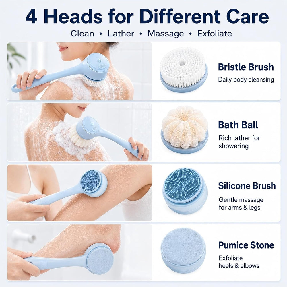 Electric Body Brush Back Scrubber for Shower, Waterproof Long Dual Handle Pow...