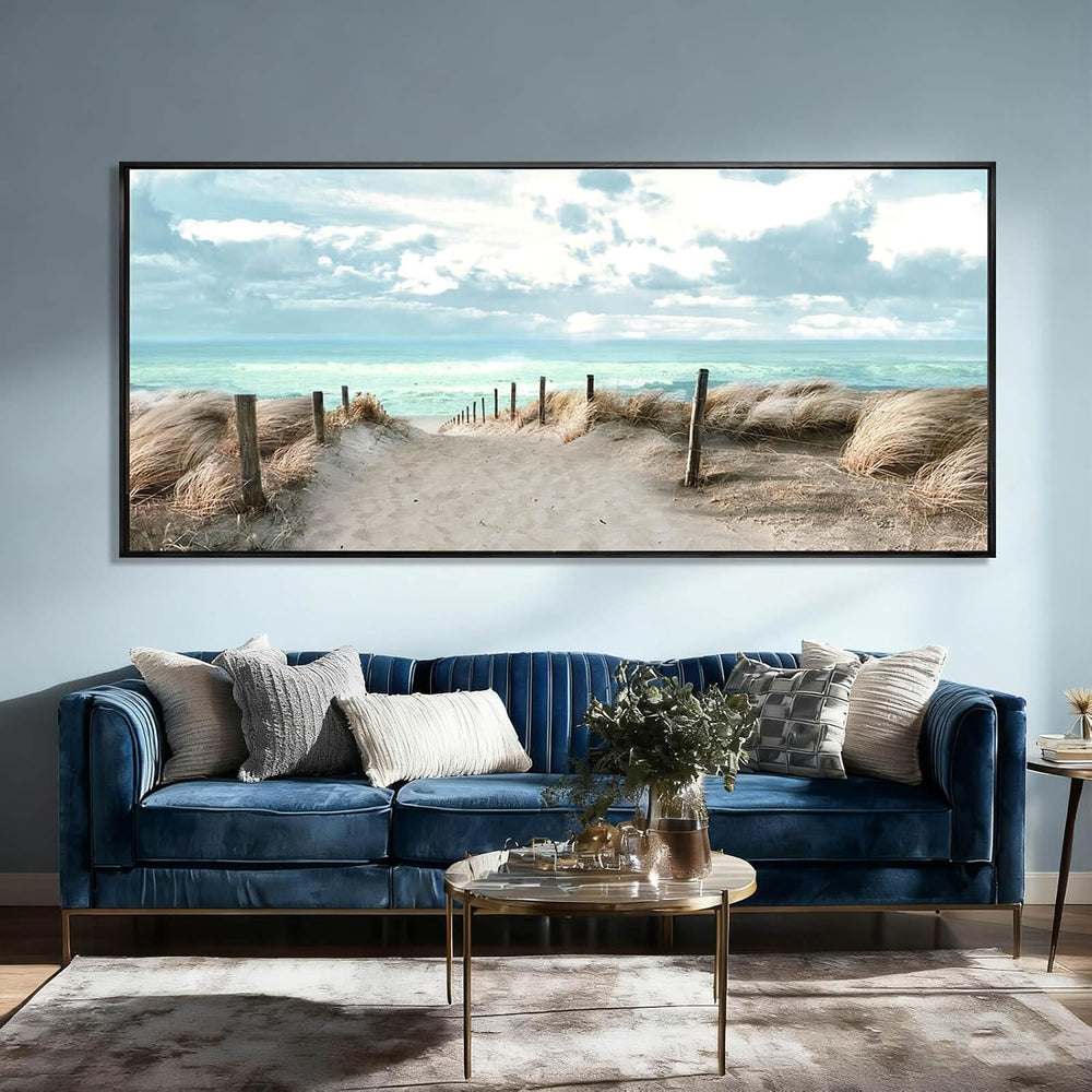 Oversized Framed Beach Coastal Ocean Wall Art,Landscape Nature Wall Decor,