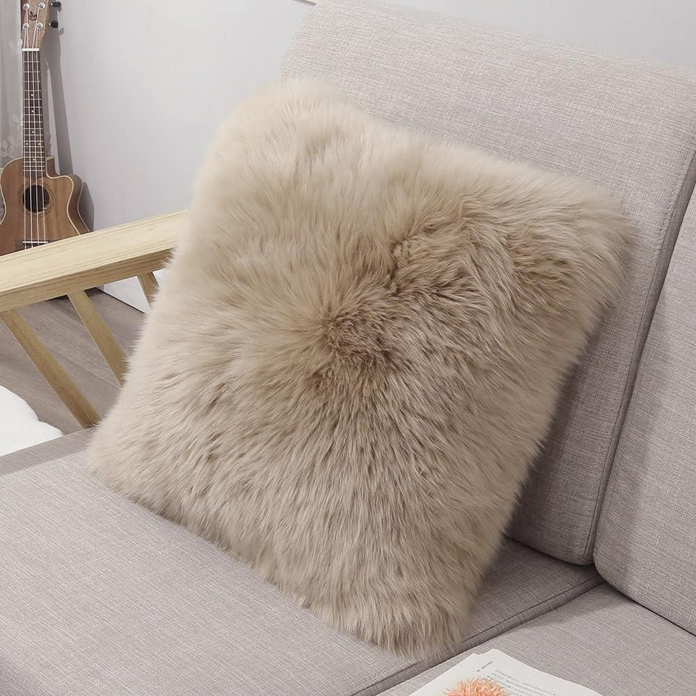 LLB Genuine Sheepskin Throw Pillow Covers Fluffy Decorative Square Couch Pill...