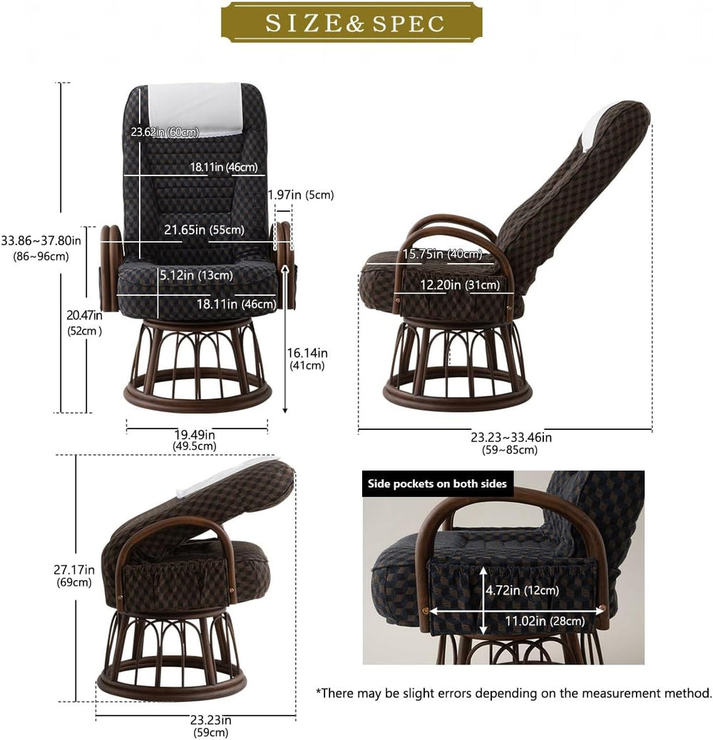 EMOOR Tatami Chair Japanese-Style Swivel Chair RYOKAN (Navy), Natural Rattan ...