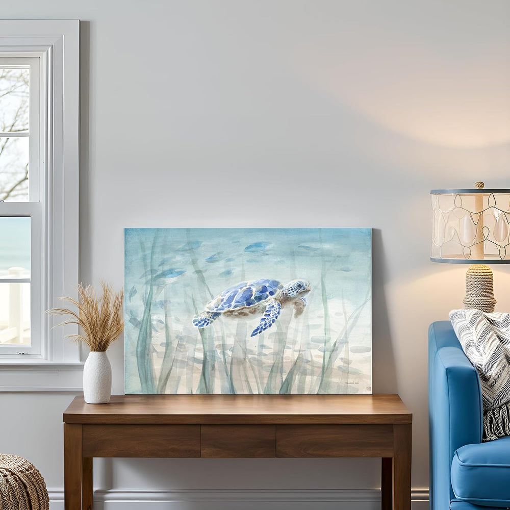 Ocean Wall Decor Blue Turtle Canvas Art Sea Grass Pictures Coastal Print Pain...