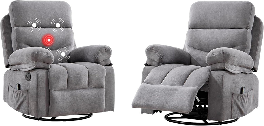ANJ 360° Swivel Rocker Recliner Chair Set of 2 with Massage &Heating, Che...